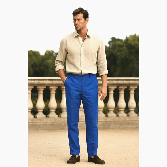 INCOTEX Venezia 1951 Blue Chino Lino Linen Pants TrousersMens Size 38